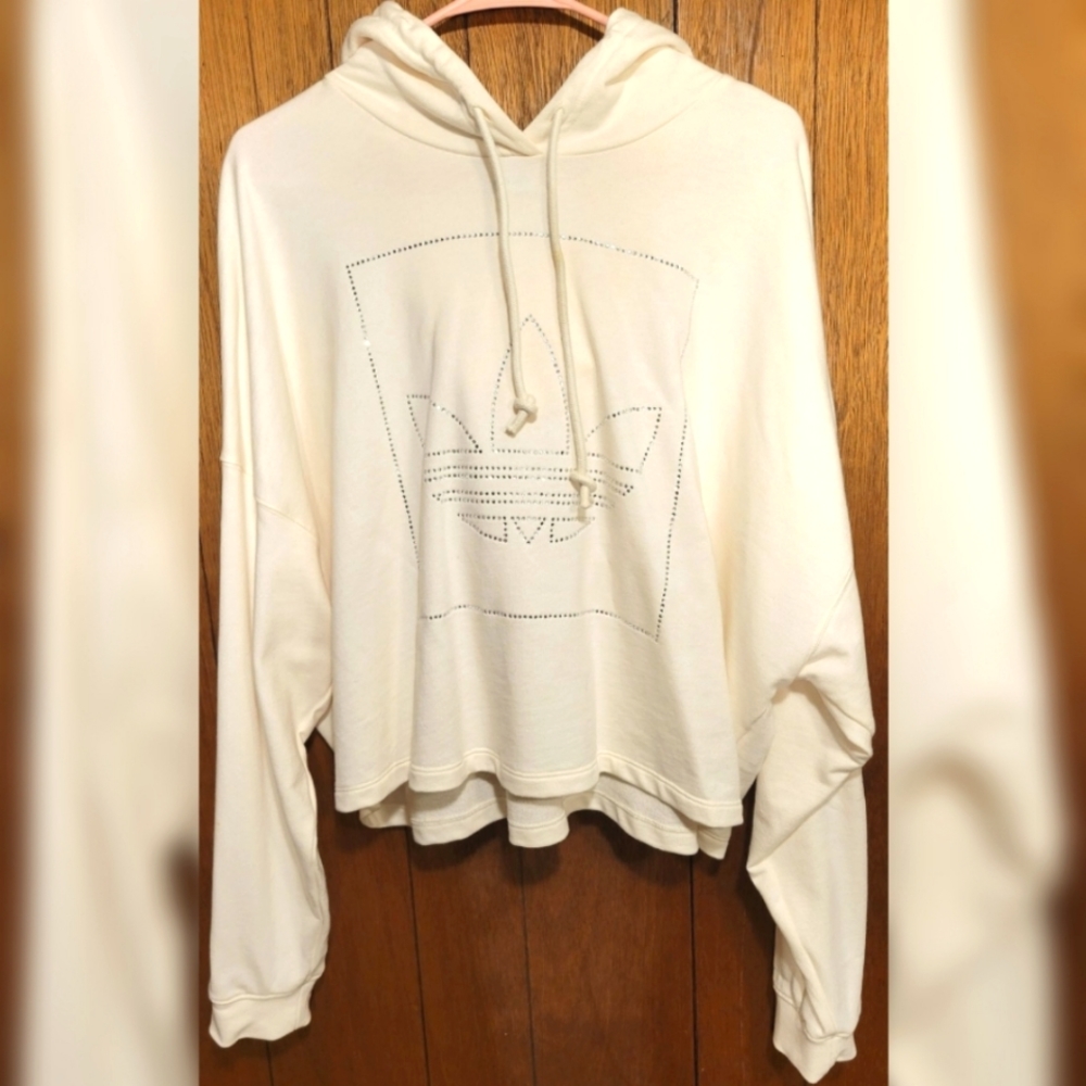 Adidas Originals Women's Cotton Jewel Crystal Diamond Cropped Hoodie Sweatshirt